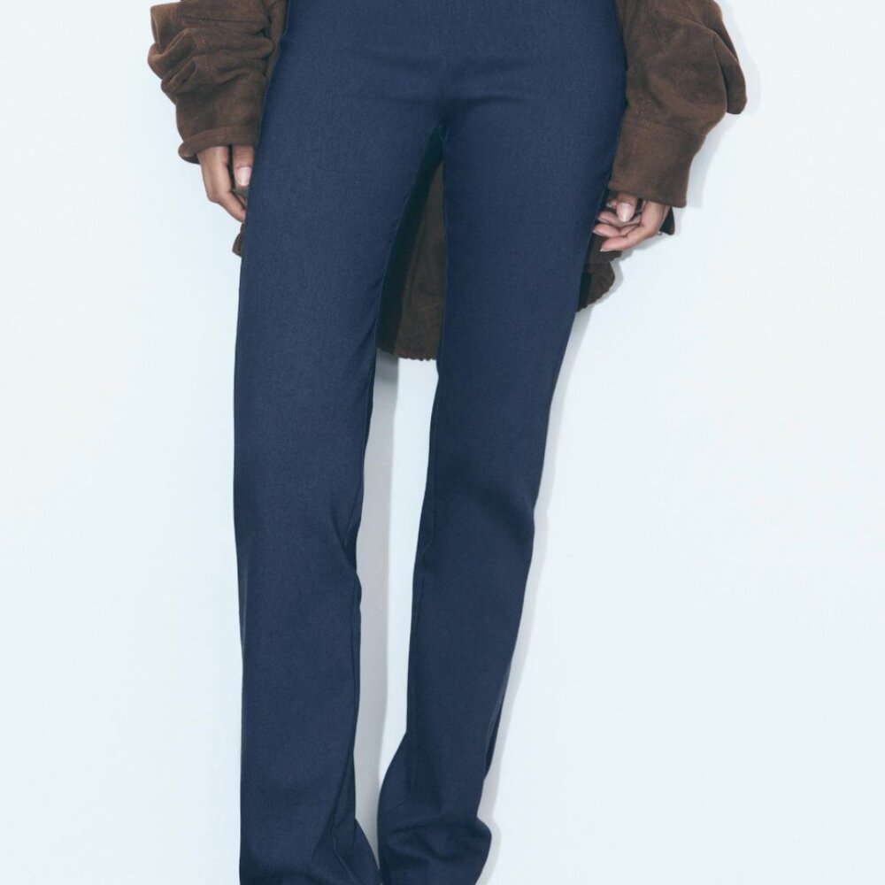 Stradivarius Slim Fit Navy Trousers View 2